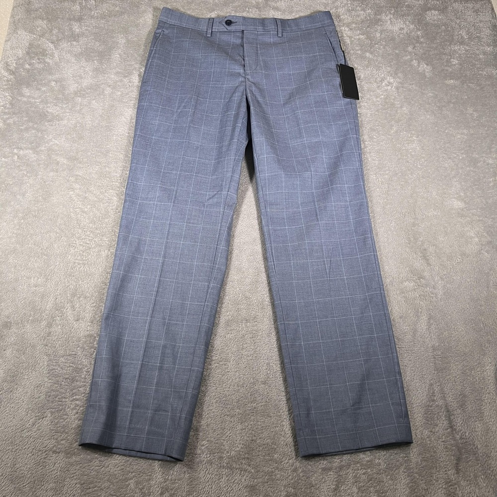 Michael Kors Pants Men 33x30 Blue Gray Windowpane Classic Fit Passport Dress NWT